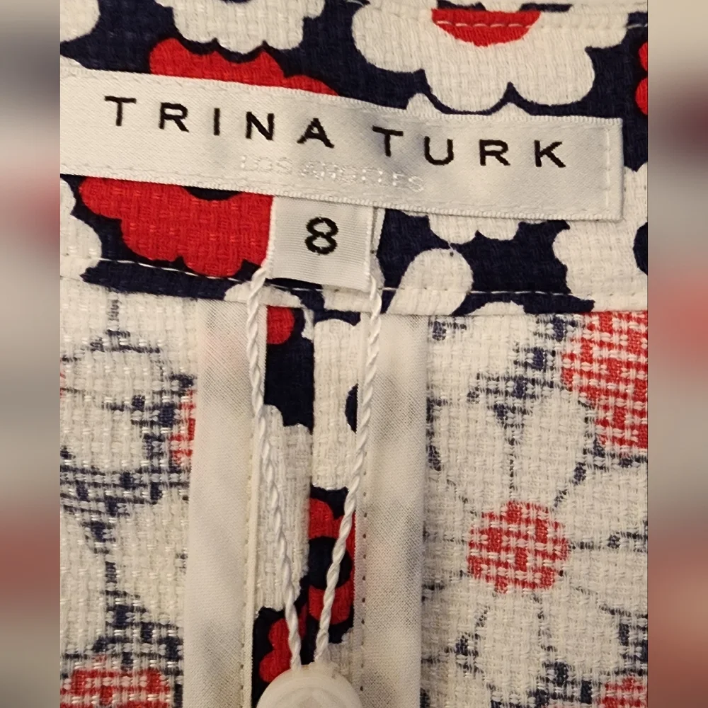 TRINA TURK The Borneo Vnevk Floral Top In Red/Wht/Blue Size 8 - Picture 11 of 13
